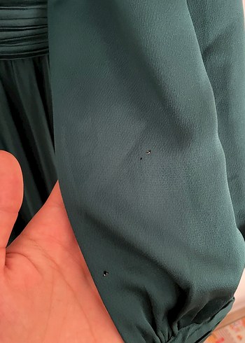 Uzun Yeşil Saten Elbise Drapeli - Görsel 3