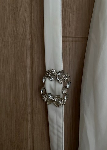 Beyaz Uzun Drape Detaylı Kadın Elbise - Görsel 3