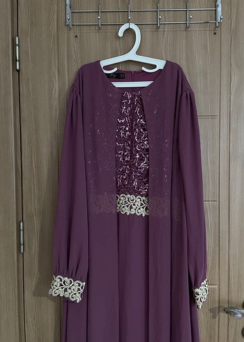 Mor Nakışlı Uzun Kollu Salaş Kadın Elbise - Görsel 2