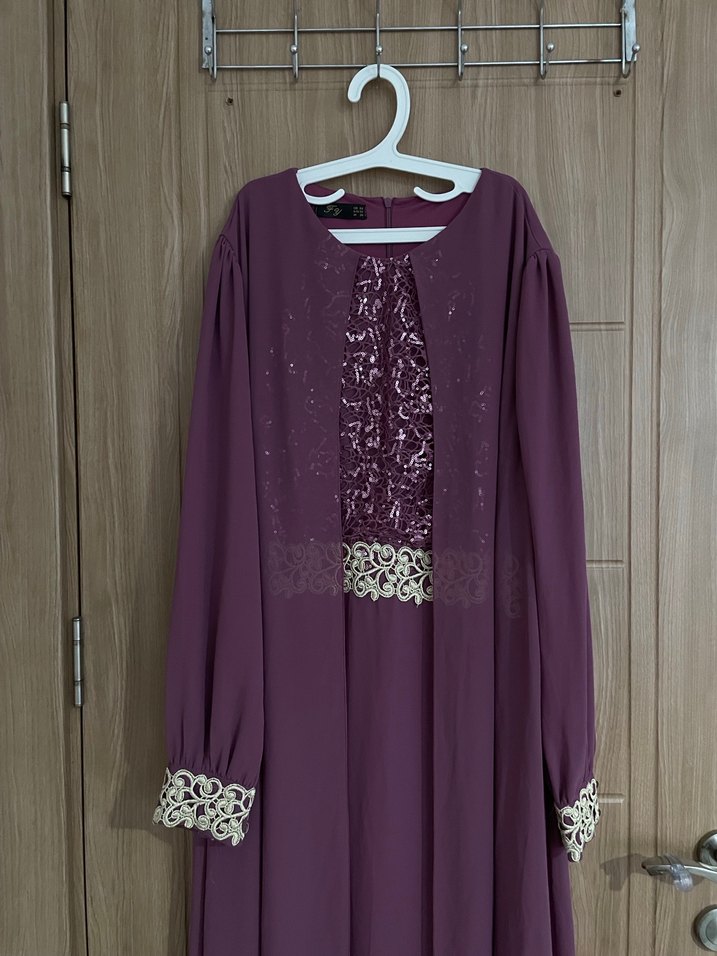 Mor Nakışlı Uzun Kollu Salaş Kadın Elbise - Görsel 2