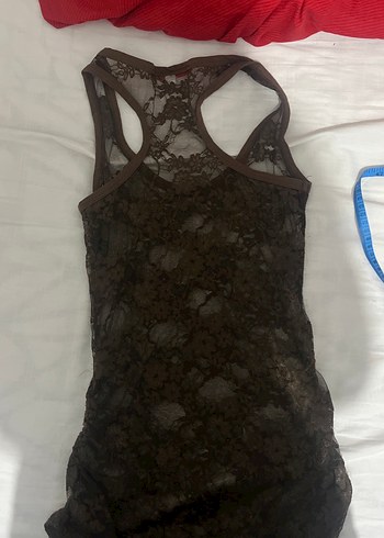 Dantel Detaylı Kahverengi İnce Askılı Atlet - Görsel 3