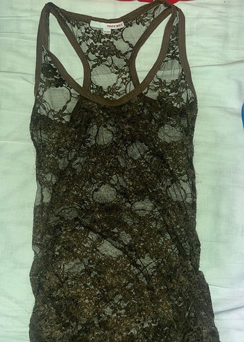 Dantel Detaylı Kahverengi İnce Askılı Atlet - Görsel 2