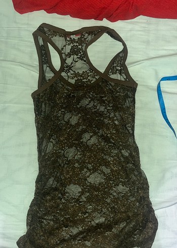 Dantel Detaylı Kahverengi İnce Askılı Atlet - Görsel 4