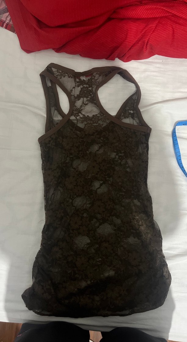 Dantel Detaylı Kahverengi İnce Askılı Atlet - Görsel 3