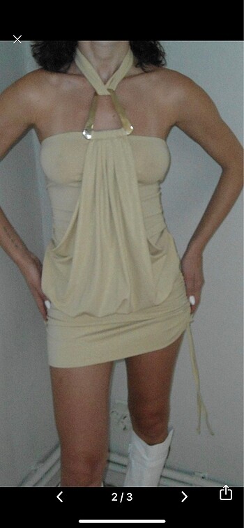vintage bej elbise
