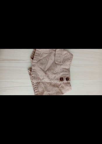 Bej Kız Çocuk Keten Düğmeli Sort Etek - Görsel 2