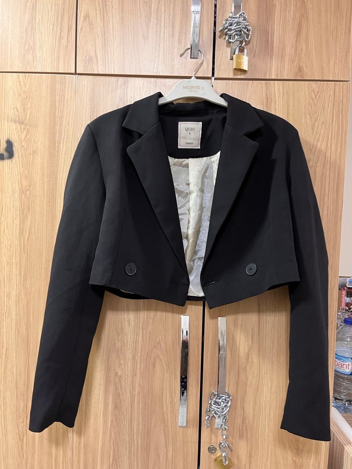 Düğmeli Siyah Kadın Blazer Ceket - Görsel 2