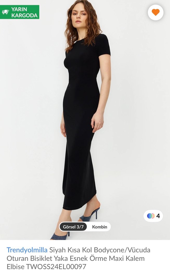 Trendyolmilla Siyah Kısa Kollu Uzun Elbise - Görsel 2