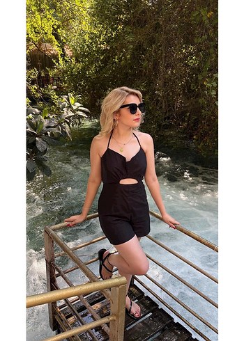 Kadın Siyah Mini Straplez Tulum - Görsel 2