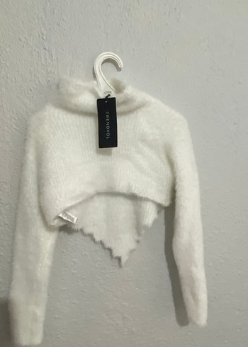 Beyaz Örgü Mini Balıkçı Yaka Kazak - Görsel 4