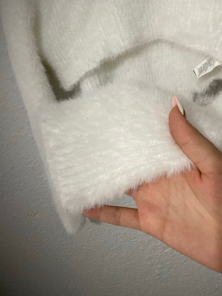 Beyaz Örgü Mini Balıkçı Yaka Kazak - Görsel 5