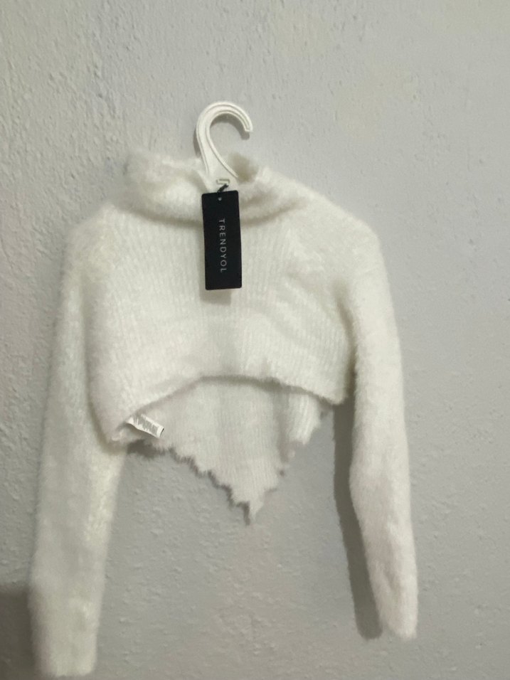 Beyaz Örgü Mini Balıkçı Yaka Kazak - Görsel 4