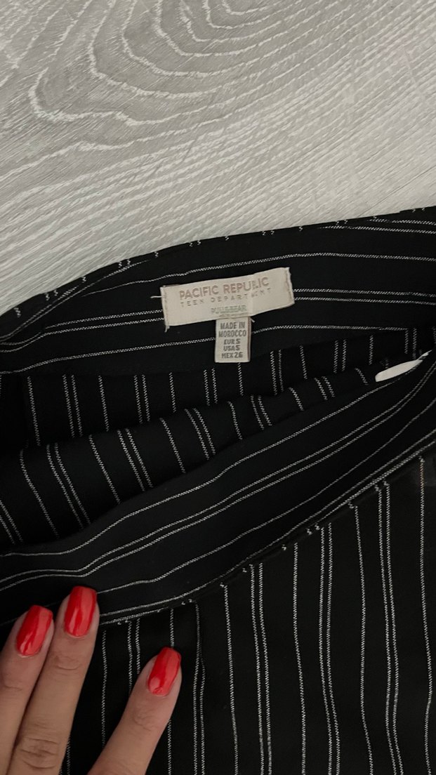 Çizgili Siyah Mini Etek - Görsel 3