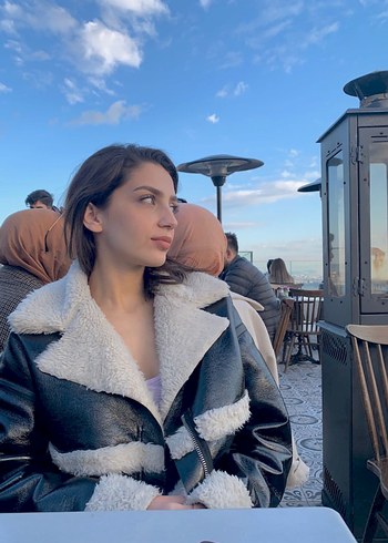 Kürklü Siyah Deri Kadın Ceket - Görsel 2