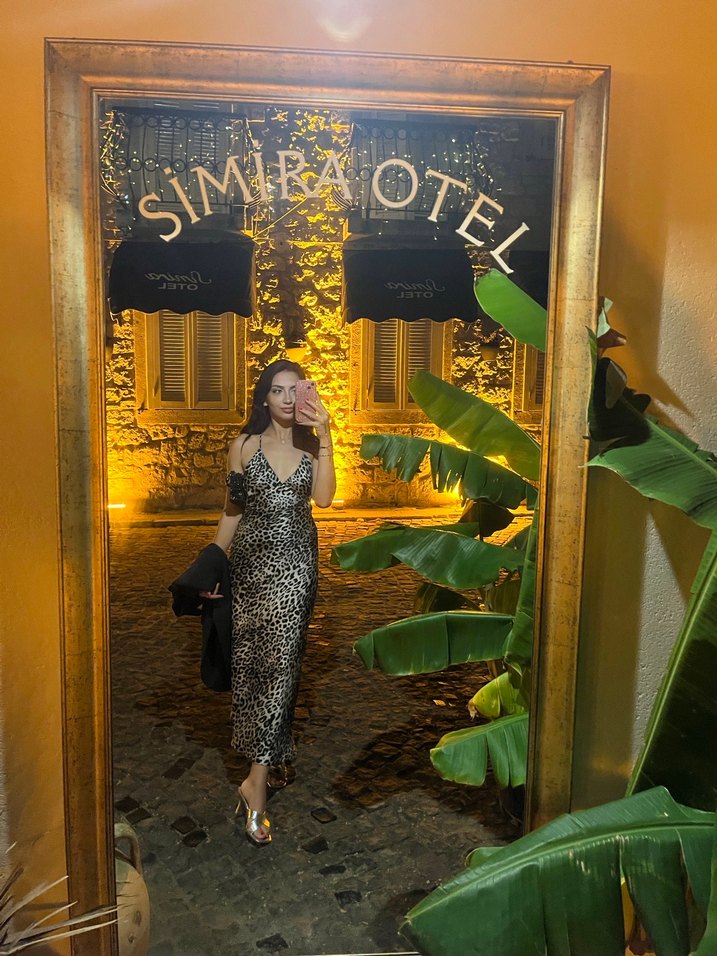 leopar desenli sırt dekolteli elbise - Görsel 2