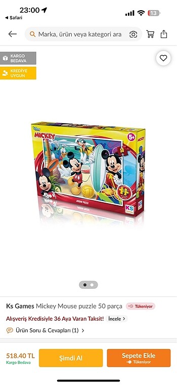 Beden Renk KS Games Disney Mickey Puzzle