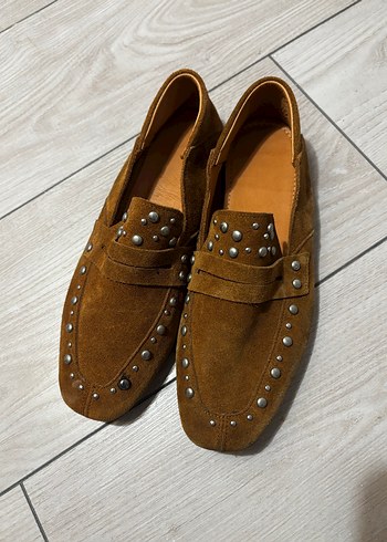 Kahverengi Süet Tokalı Blok Topuklu Kadın Loafer - Görsel 2