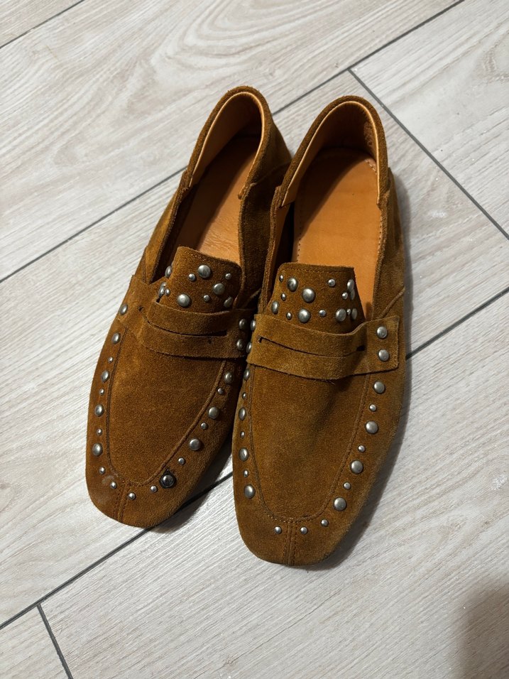 Kahverengi Süet Tokalı Blok Topuklu Kadın Loafer - Görsel 2