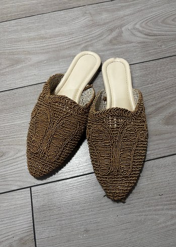 Bohem Tarz Örgü Kadın Terlik Kahverengi - Görsel 2