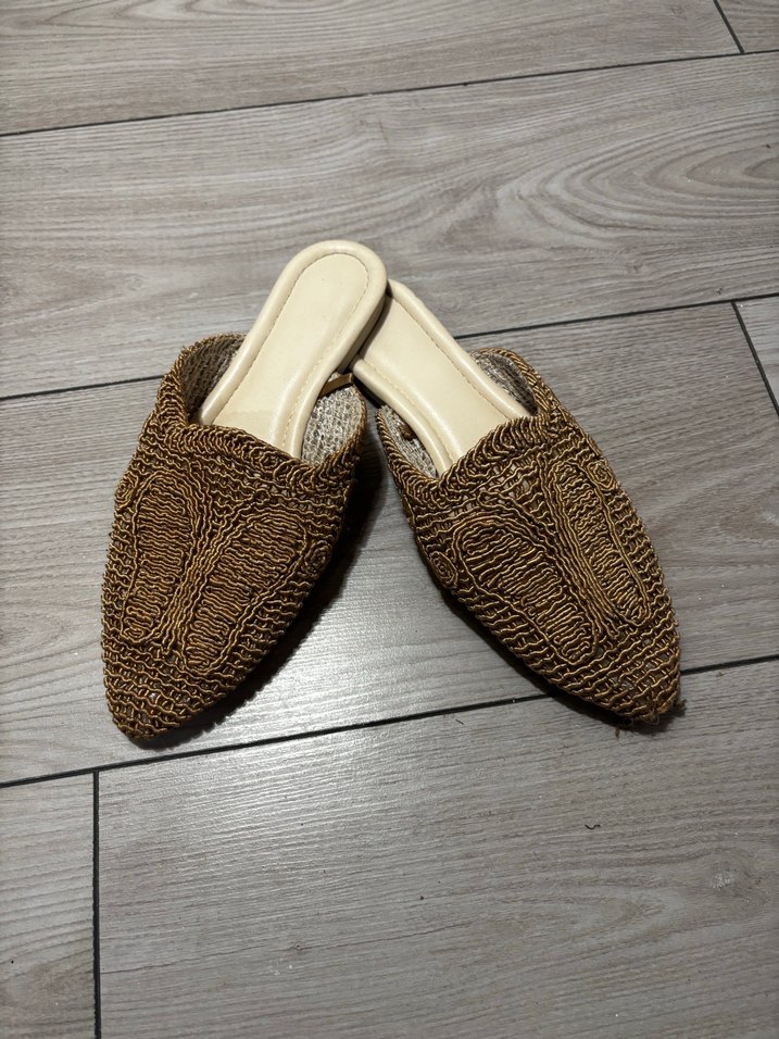 Bohem Tarz Örgü Kadın Terlik Kahverengi - Görsel 3