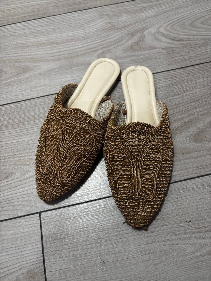 Bohem Tarz Örgü Kadın Terlik Kahverengi - Görsel 2