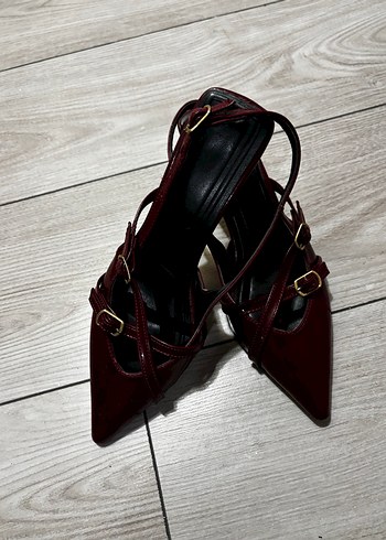 Bordo Deri Tokalı Stiletto Kadın Ayakkabı - Görsel 2