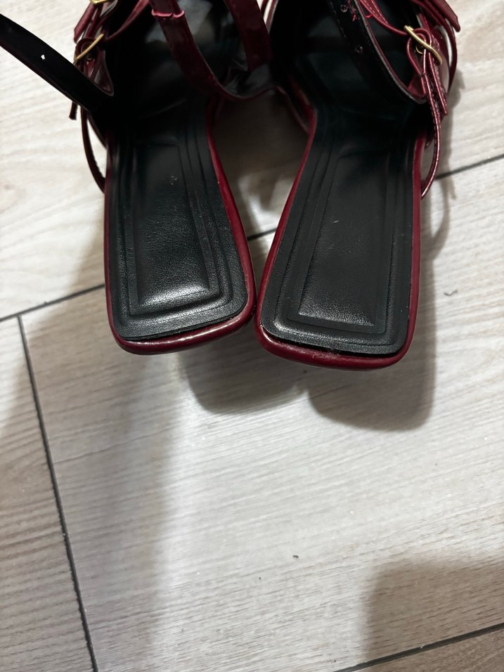 Bordo Deri Tokalı Stiletto Kadın Ayakkabı - Görsel 3