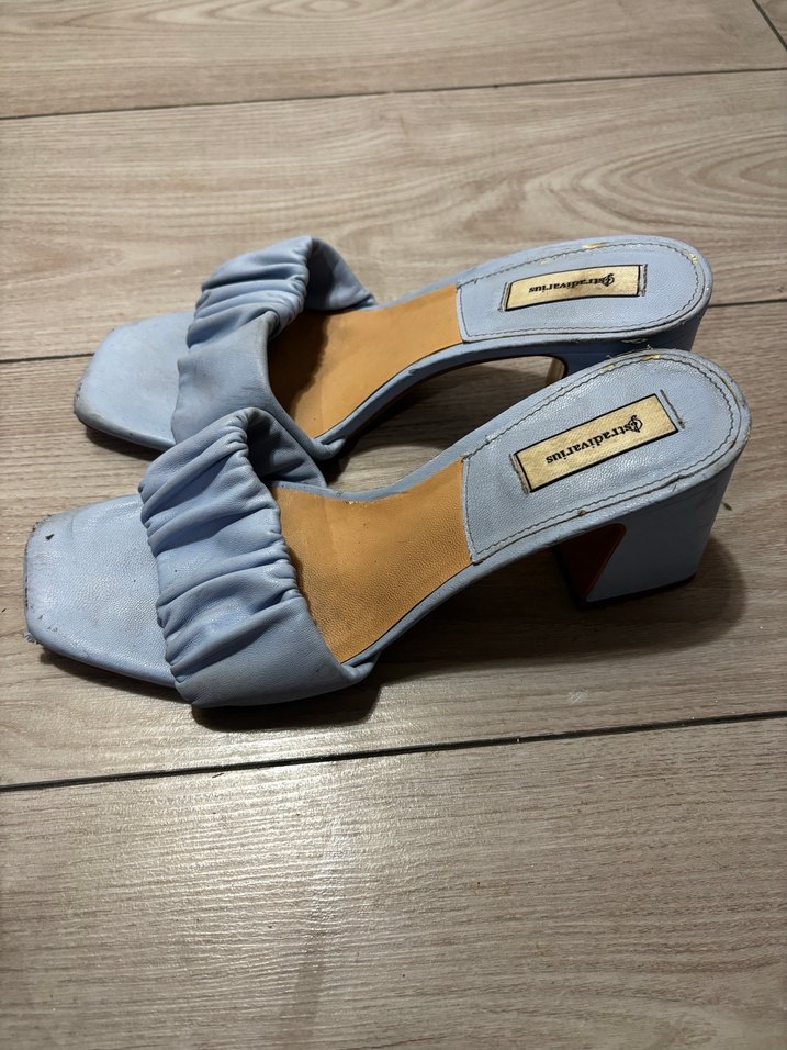 Mavi Tokalı Blok Topuklu Kadın Terlik - Görsel 3