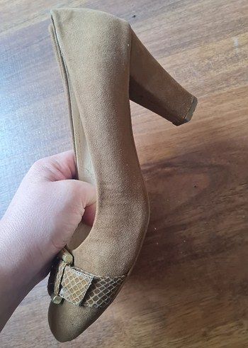 camel süet Dolgu Topuklu Vintage Stiletto - Görsel 3