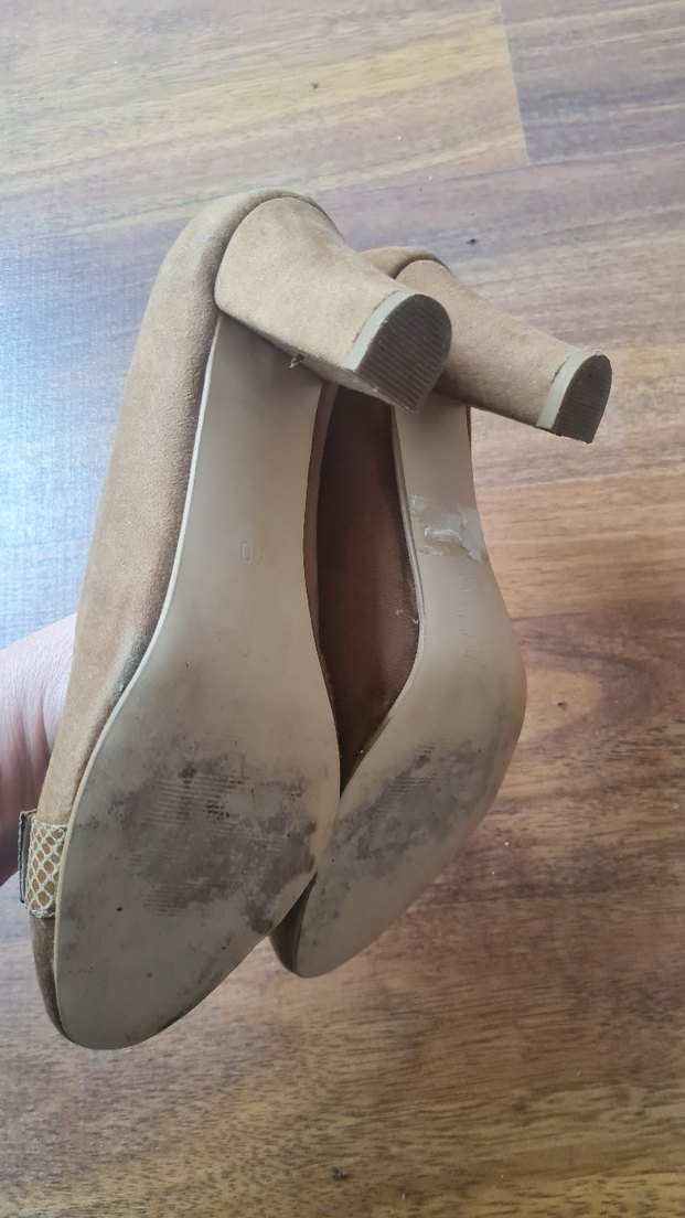 camel süet Dolgu Topuklu Vintage Stiletto - Görsel 2