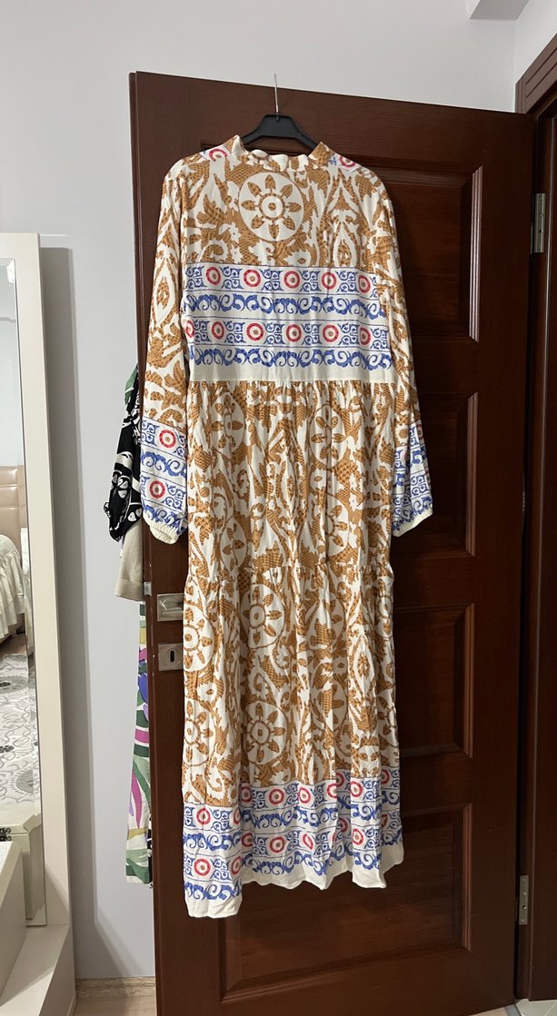 Bohem Çok Renkli Uzun Kollu Elbise - Görsel 2