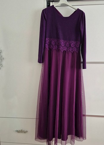 Diğer Uzun Kollu Mor Drape Detaylı Uzun Elbise