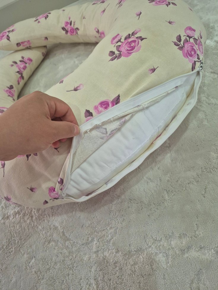 Pembe Çiçek Desenli Hamile ve Emzirme Yastığı - Görsel 3