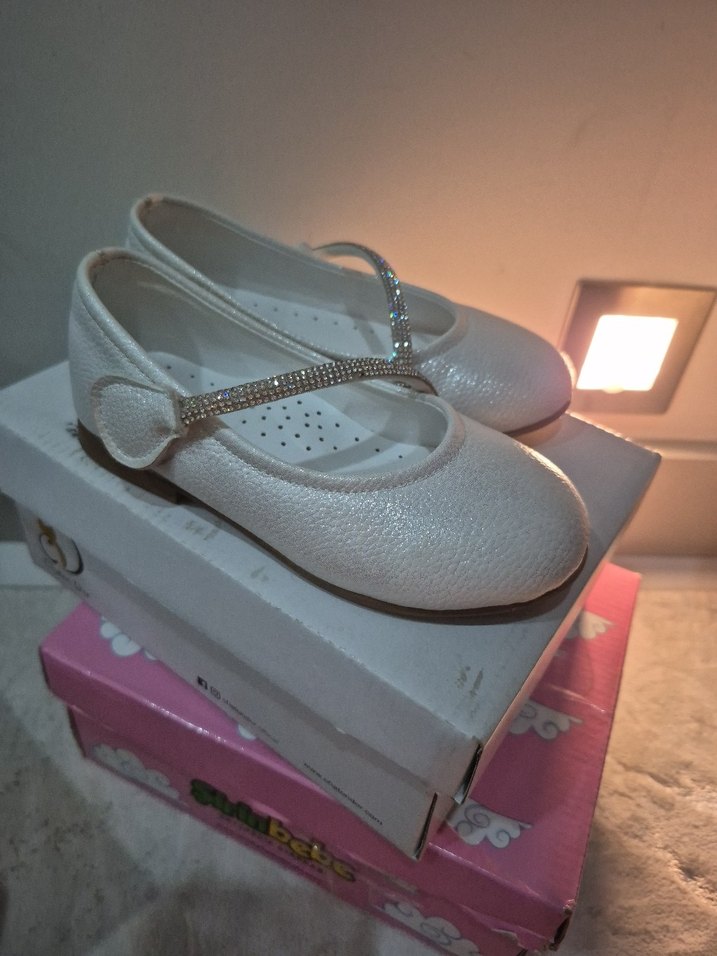 Kız Çocuk Beyaz Taşlı Babet Ayakkabı - Görsel 2