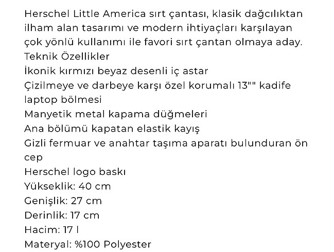  Beden siyah Renk Herschel Little Amerika Sırt Çantası