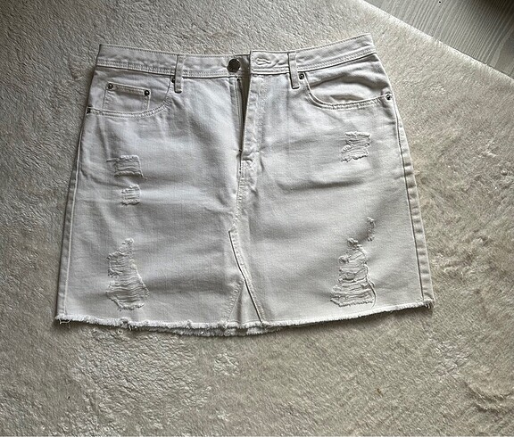 Cepli Likralı Mini Denim Etek