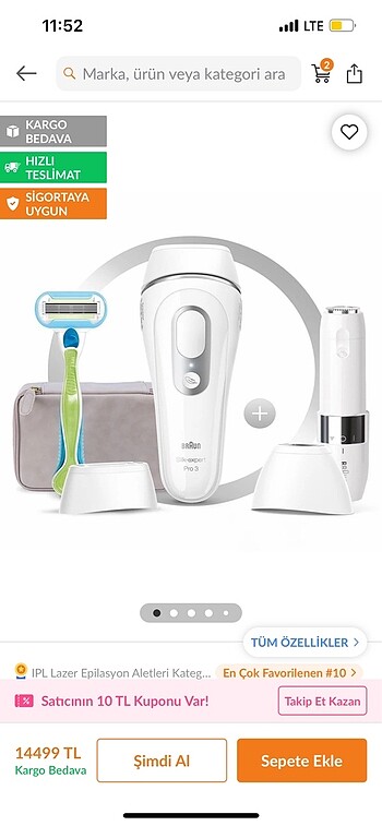 Braun Silk Expert Pro 3 PL3139 300 bin atımlı ve seyahat çantalı