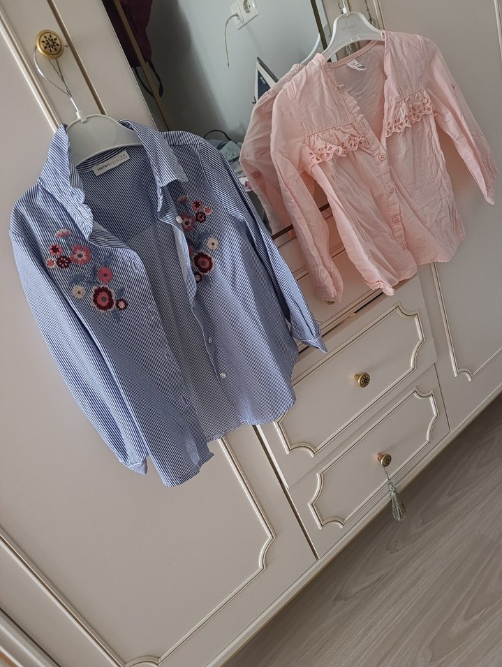 Nakışlı Düğmeli Kısa Kollu Mavi çocuk  Gömlek - Görsel 4