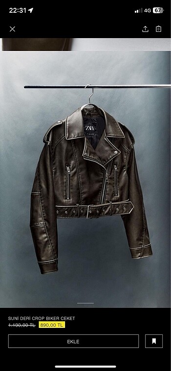 l Beden kahverengi Renk Suni deri crop biker ceket