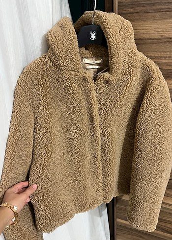 Kahverengi Peluş Kısa Kadın Ceket peluş mont H&M