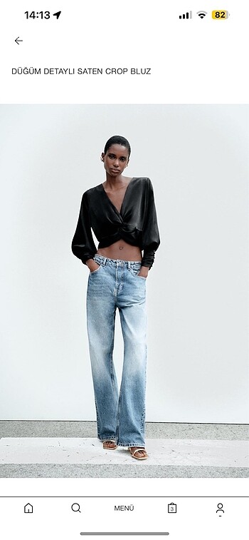 Zara düğüm detaylı saten crop bluz