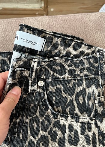 34 Beden Kahverengi Leopar Desenli Kadın Jean