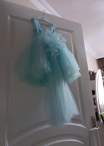 Kız Çocuk Turkuaz Straplez Abiye Elbise - Görsel 6