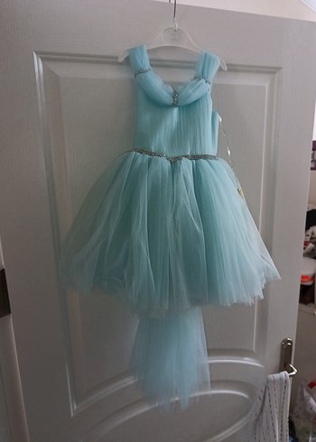 Kız Çocuk Turkuaz Straplez Abiye Elbise - Görsel 7