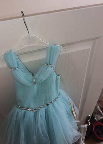 Kız Çocuk Turkuaz Straplez Abiye Elbise - Görsel 9