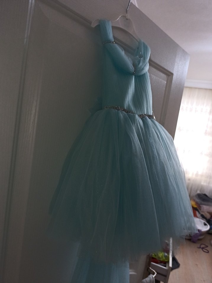 Kız Çocuk Turkuaz Straplez Abiye Elbise - Görsel 2