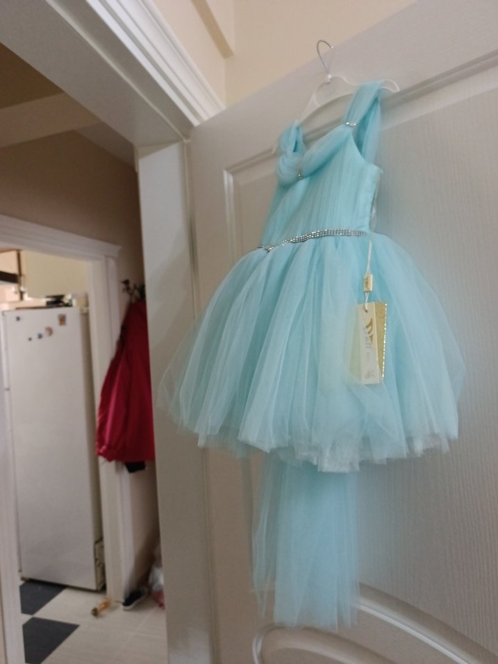 Kız Çocuk Turkuaz Straplez Abiye Elbise - Görsel 3