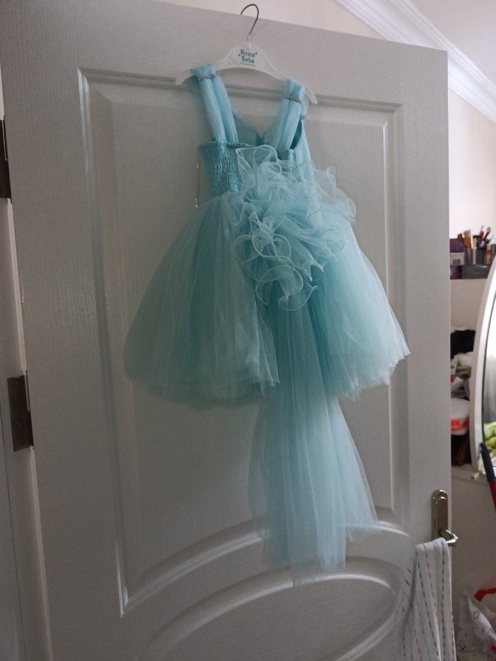 Kız Çocuk Turkuaz Straplez Abiye Elbise - Görsel 4