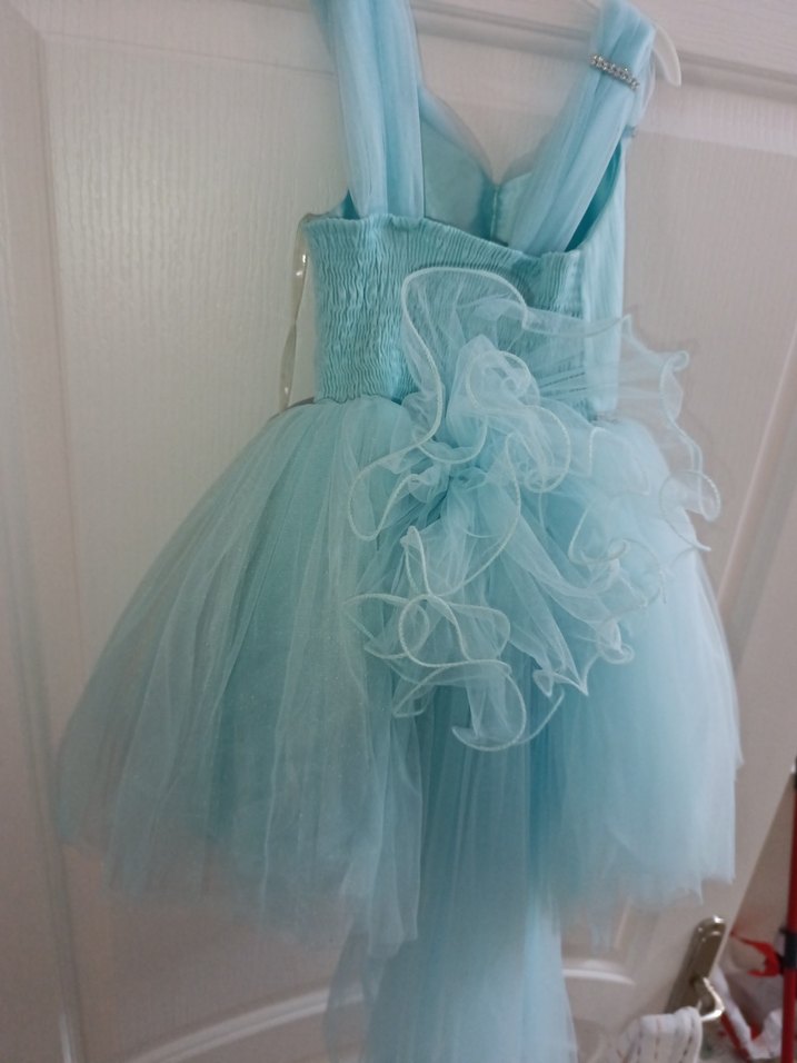 Kız Çocuk Turkuaz Straplez Abiye Elbise - Görsel 5