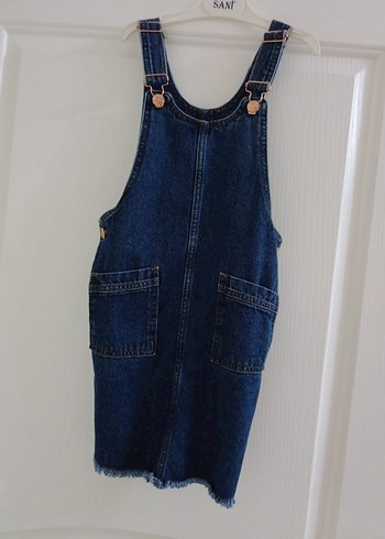 Kızlar İçin Koyu Lacivert Kot Salopet - Görsel 5